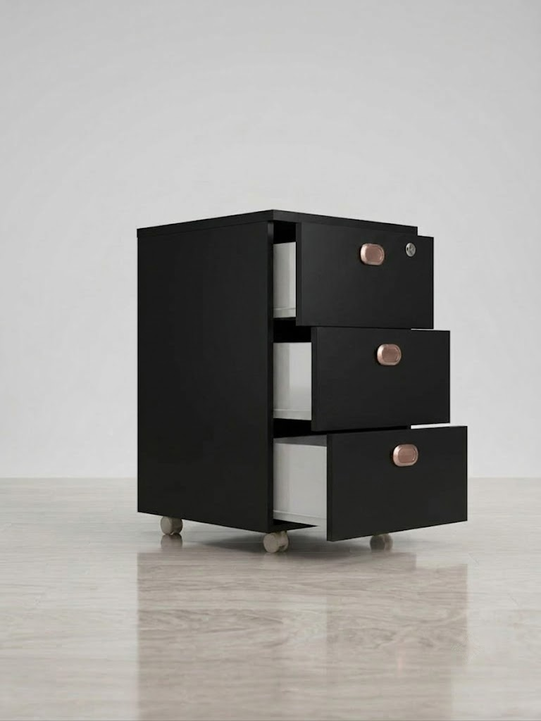 Rosewood Three-Drawer Bedside & Office Cabinet | Lock Storage - Image 8
