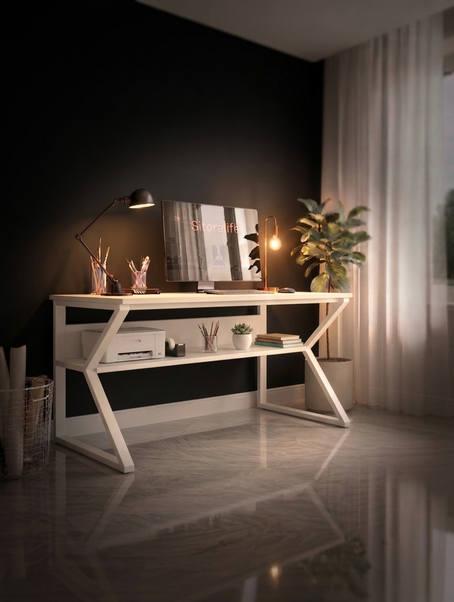 Sitora Kline Desk modern office desk with detachable frame and open storage