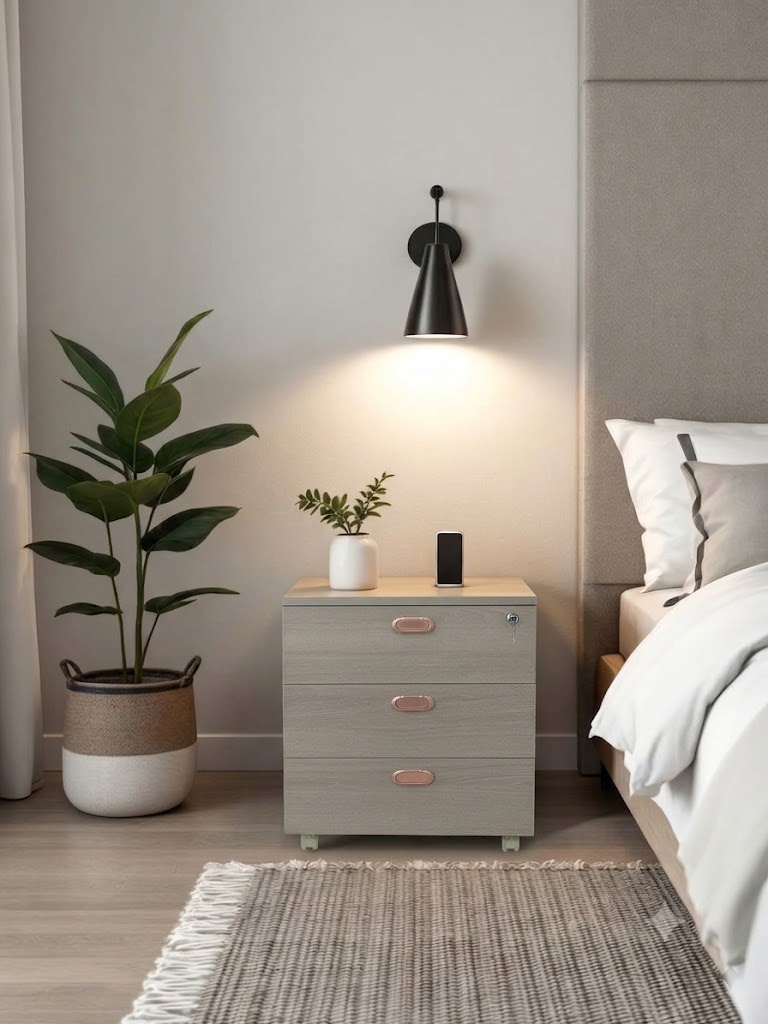 Rosewood Three-Drawer Bedside & Office Cabinet | Lock Storage - Image 6